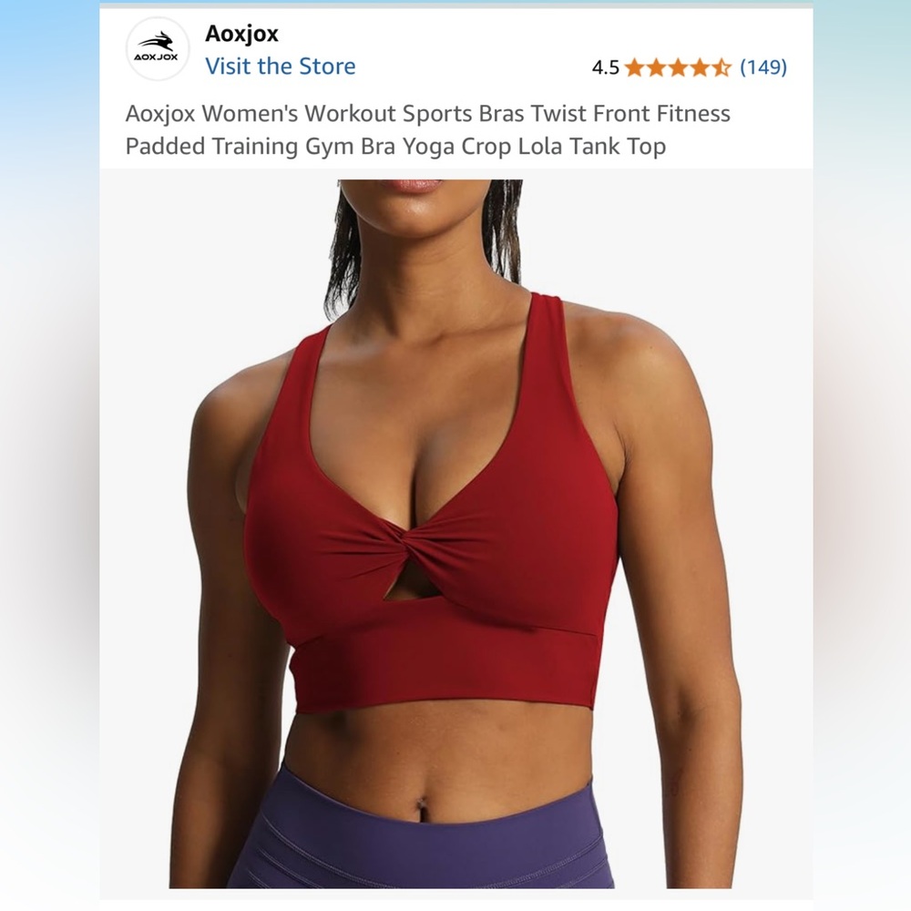 Women's Red Twist Front Sports Bra